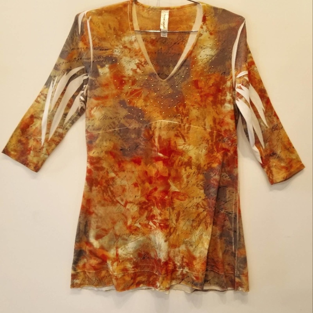 Decorated Originals Trendy Mustard Gypsey Sweater Top Stretch V-Neck Size‎ M